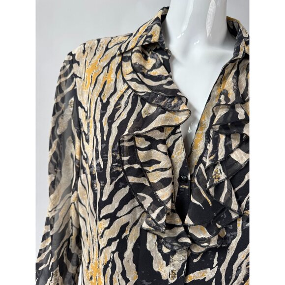 Coldwater Creek M Zebra Silk Print Ruffled Blouse Lined - Picture 5 of 16
